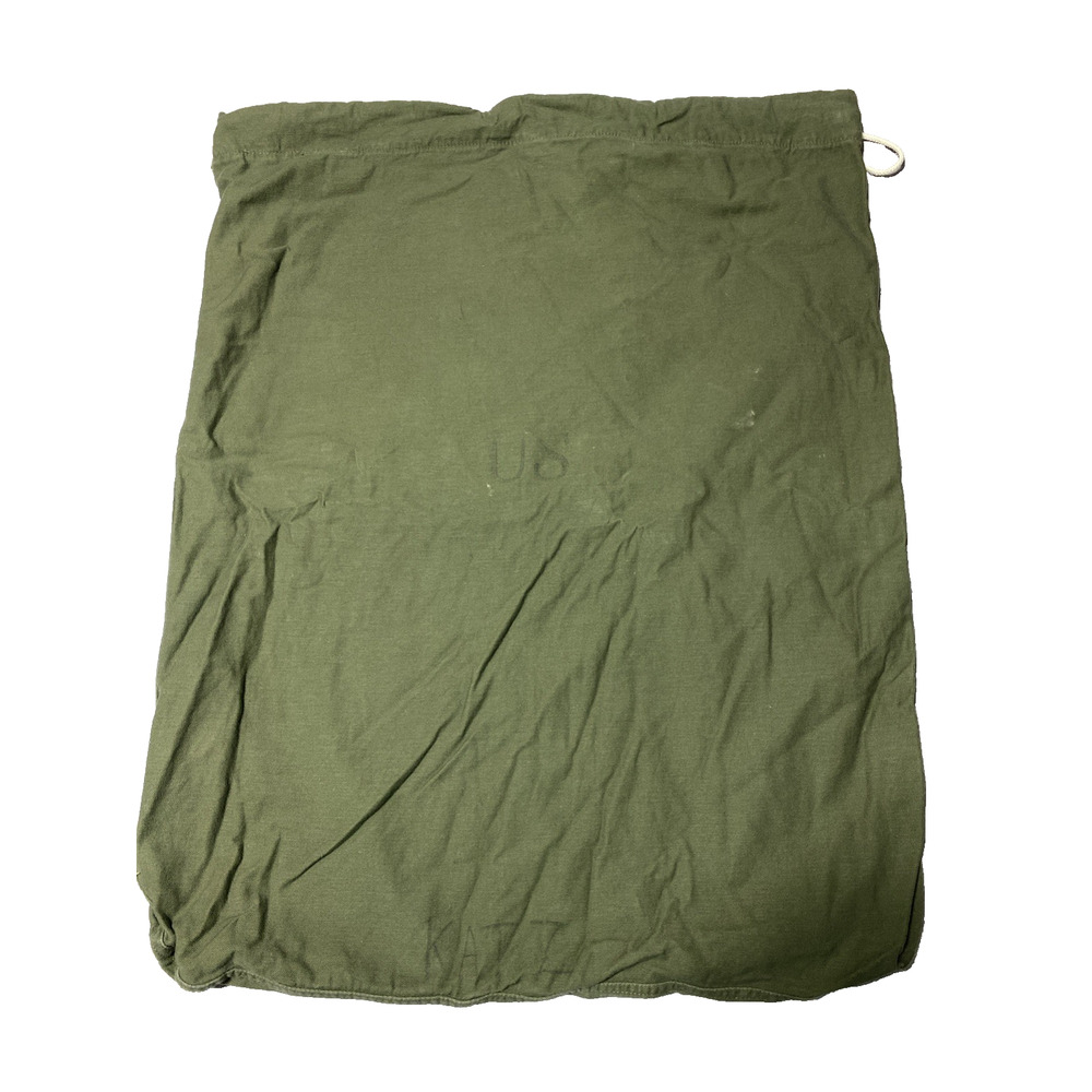 US Army Military Cotton Laundry Bag Sack Draw String Cinch Green USA VINTAGE